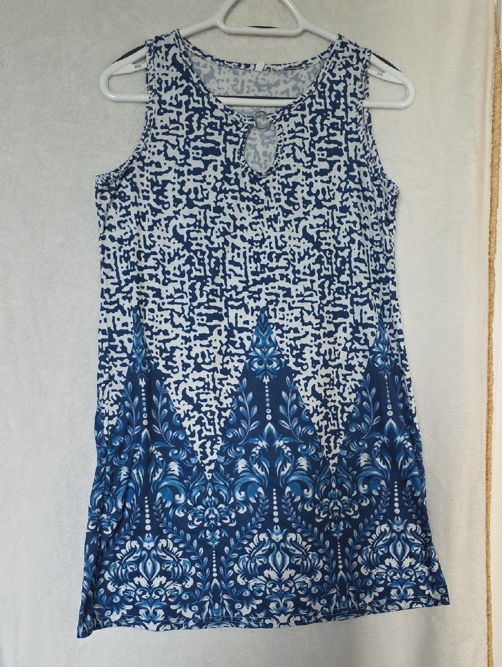 Sleeveless Blue Patterned Shift Dress